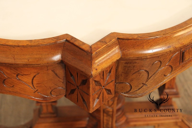 Antique Victorian Carved Walnut Marble Top Parlor Table gallery