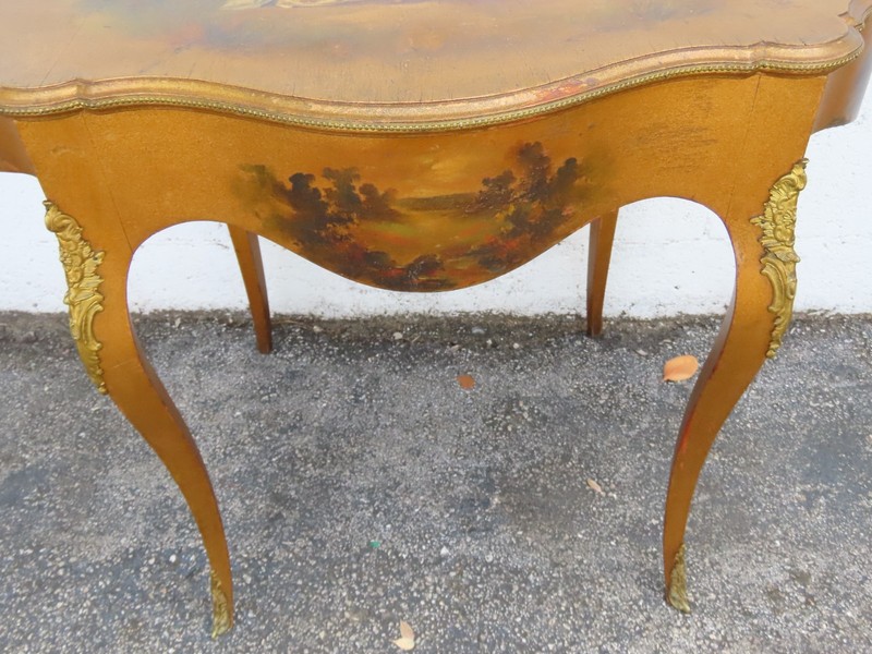 Late 1800s French Hand Painted Large Center Table 6244 gallery