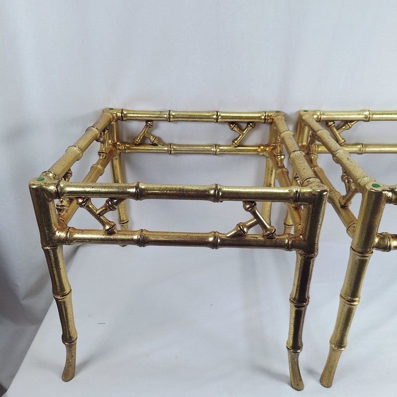 Pair of Chinoiserie Faux Bamboo Gold Gilt Solid Metal Phyllis Morris End Tables gallery