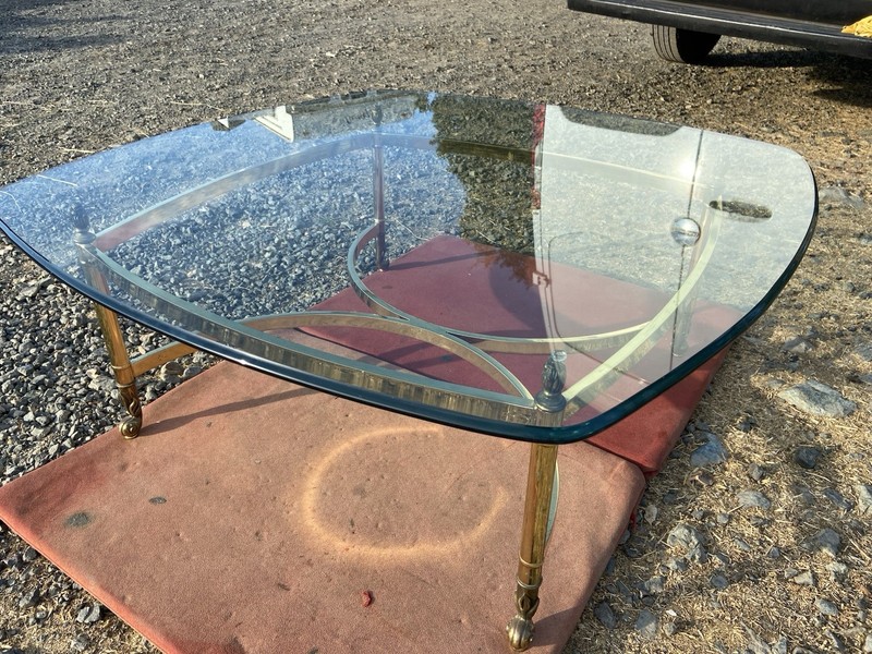 Vintage Mid Century Hollywood Regency Brass And Beveled Glass Top Coffee Table gallery