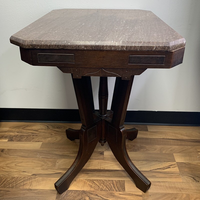 Antique Carved Walnut w/ Removable Rouge Marble Top Pedestal End Table gallery