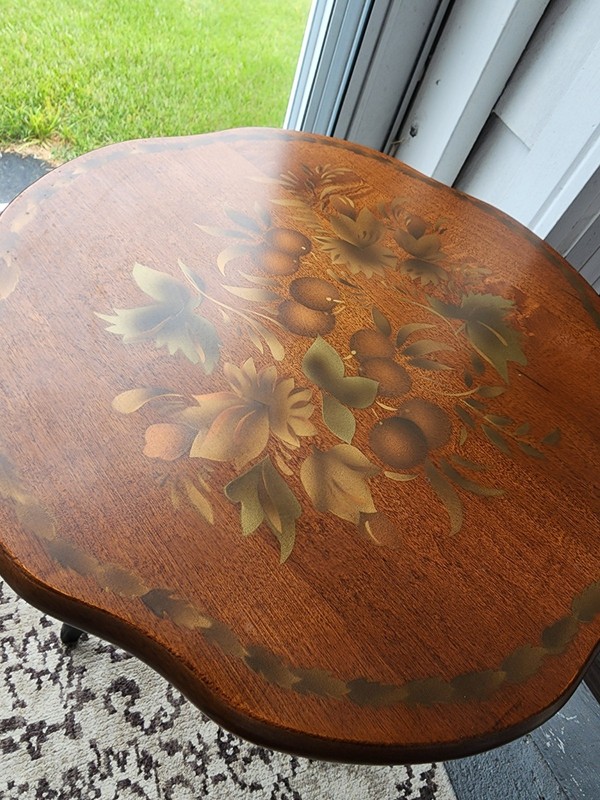 Vintage L. Hitchcock Stenciled Tripod Candle Stand Pedestal Side Table Floral gallery