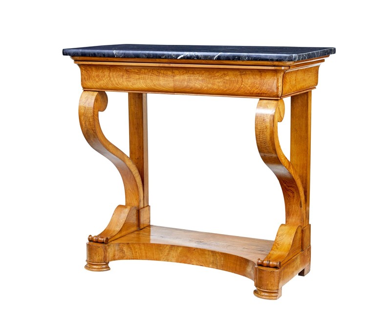 19TH CENTURY SWEDISH EMPIRE ELM MARBLE TOP CONSOLE TABLE