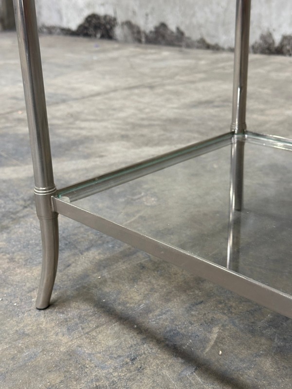 Waterworks Easton Etagere Side Table, Edwardian Nickel & Glass, Two-Tier gallery