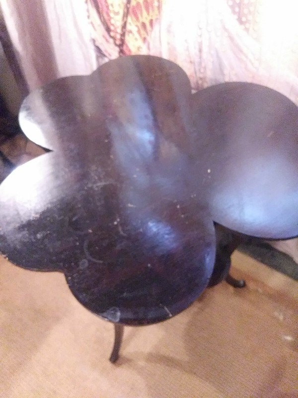 Antique Double Clover Table Wood Mahongany ? 29 x 27 widest part needs tighten gallery