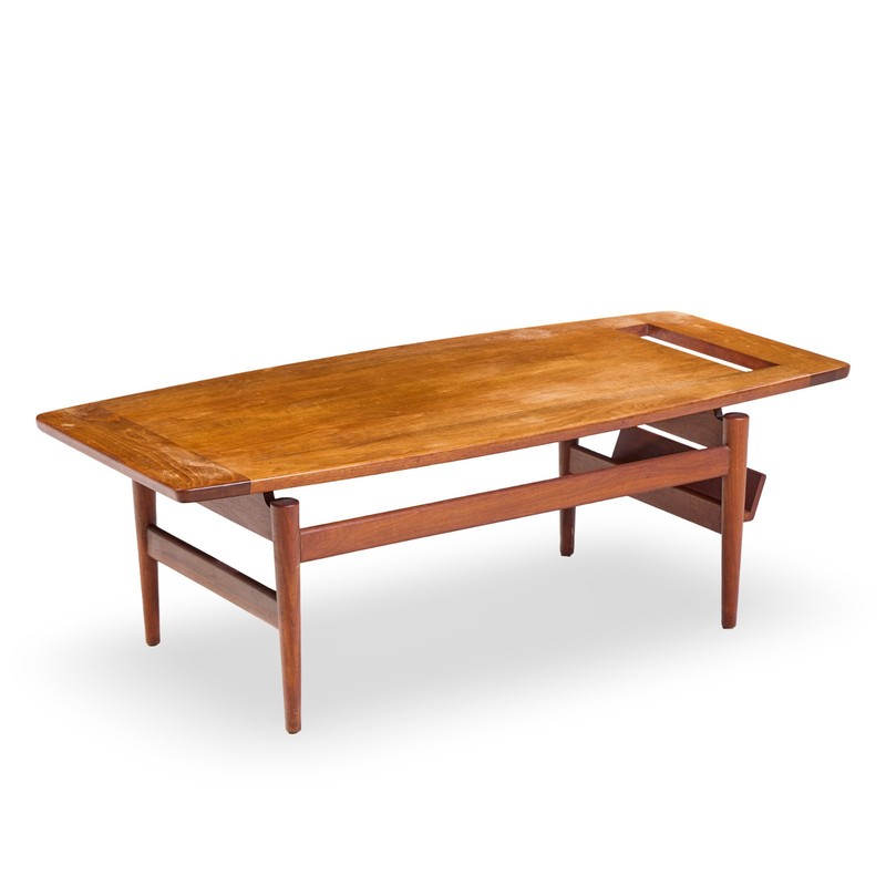 Jens Risom Model T-390 Mid Century Walnut Coffee Table with Magazine Rack gallery