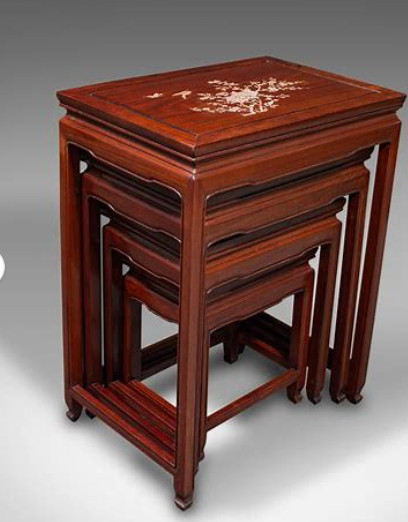 Chinese Wooden and Mother of Pearl Inlay Pedestal/Side Table gallery