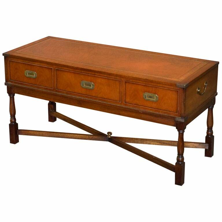 MILITARY CAMPAIGN STYLE CONSOLE COFFEE TABLE HIDDEN RADIO TAPE RECORD PLAYER