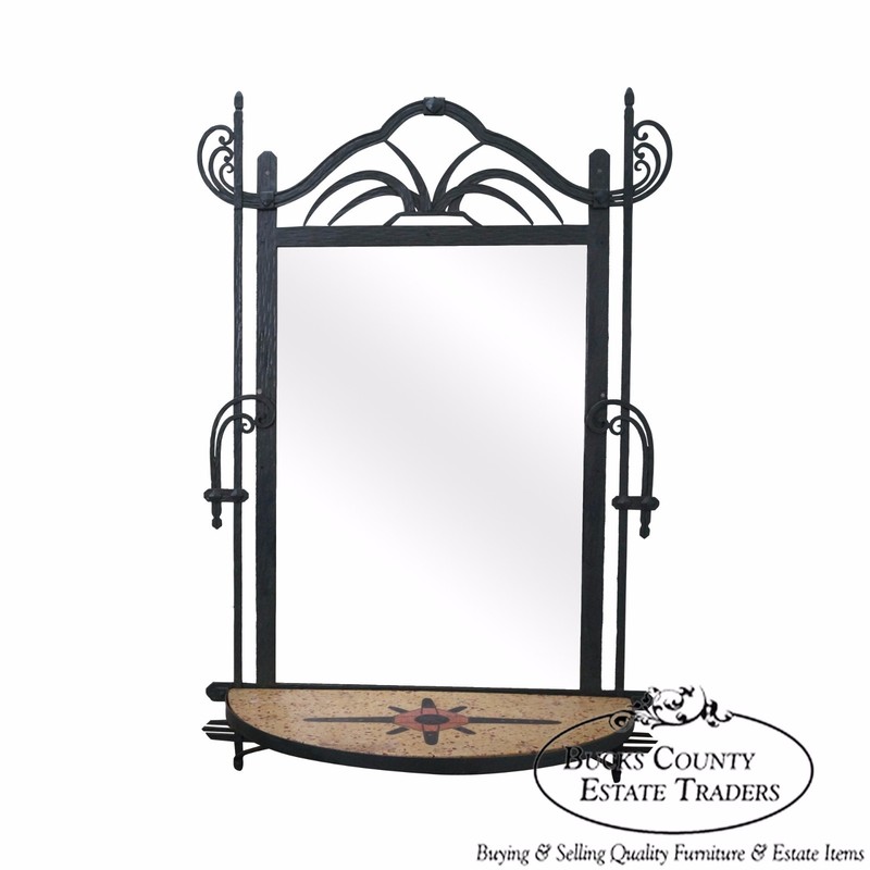 Hand Wrought Iron Southwest Hanging Mirror w/ Demilune Marble Console