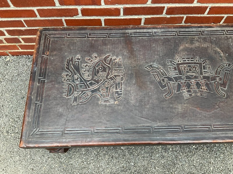 Vintage Mid Century Peruvian Hand Tooled Leather Top Coffee Table gallery