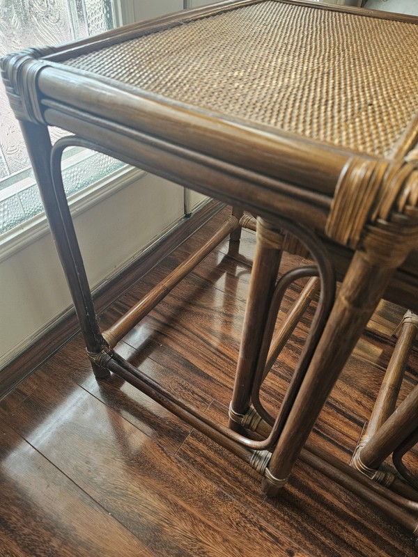 Vintage MidCentury Set PalmBeach Regency Wicker & Rattan Nesting Tables-Very... gallery