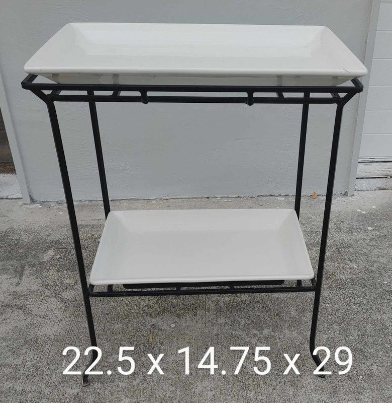 Vintage Two Tier Industrial Iron & Porcelain Serving Tray Table Dry Bar Stand gallery