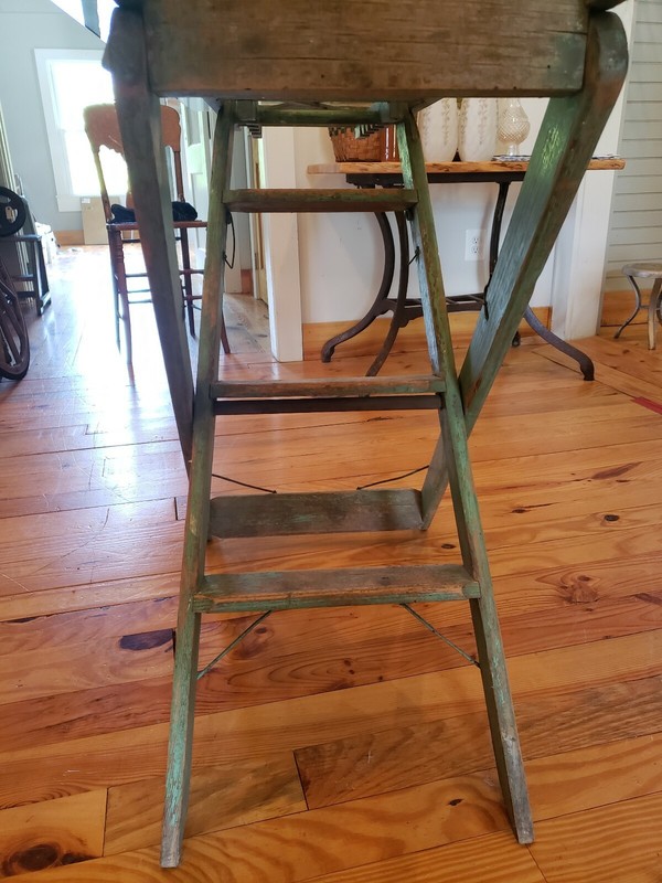 Vintage Industrial Table Workbench Kitchen Island W/VTG folding ladder base gallery