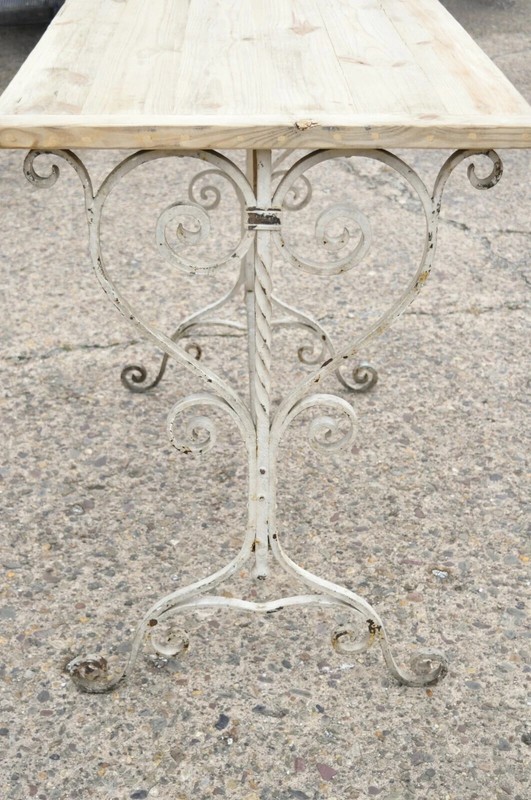 Antique French Art Nouveau Wrought Iron Scroll Wood Top 42" Potting Work Table gallery