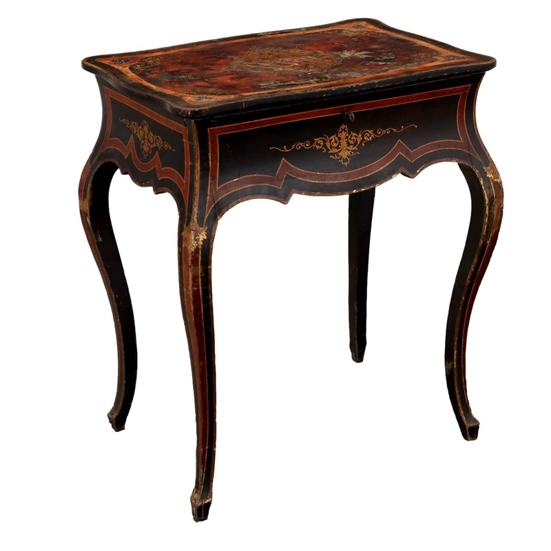 Antique Working Table Lacquered Oak France XX Century Original