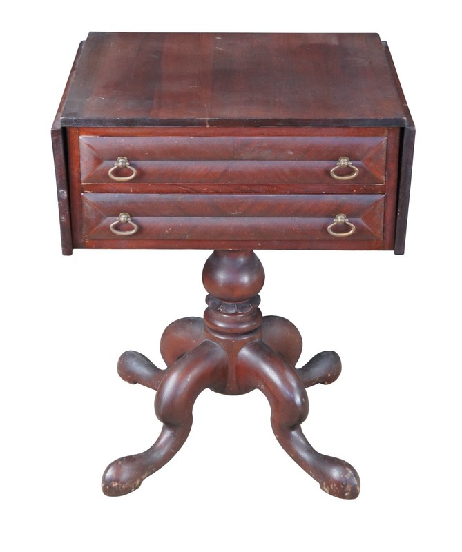 Antique American Empire Mahogany Drop Leaf Parlor Work Table Sewing Stand Chest