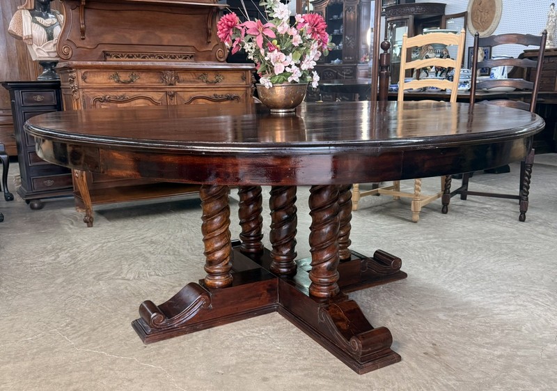 Vintage Country French 72″ Round Solid Hardwood Barley Twist Dinning Table