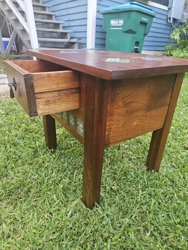 Antique Mission Style Tile Inlayed Walnut End Table 19th Century gallery