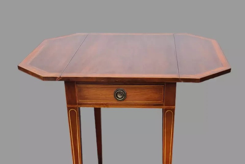 Antique Sheraton Mahogany One Drawer Pencil Inlay Drop Leaf Side Table 27'' High gallery