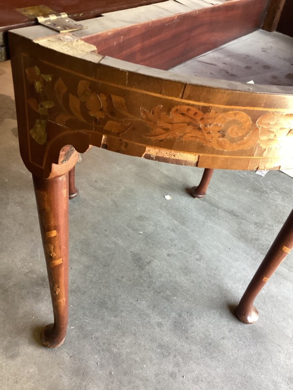Antique French Inlay Flip Top Floral Console Game Table Veneer Damage Stunning gallery