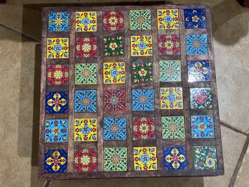 Wood Handmade Top Table Riser Monterrey Style w/36 Colored Tiles. 15″x15″