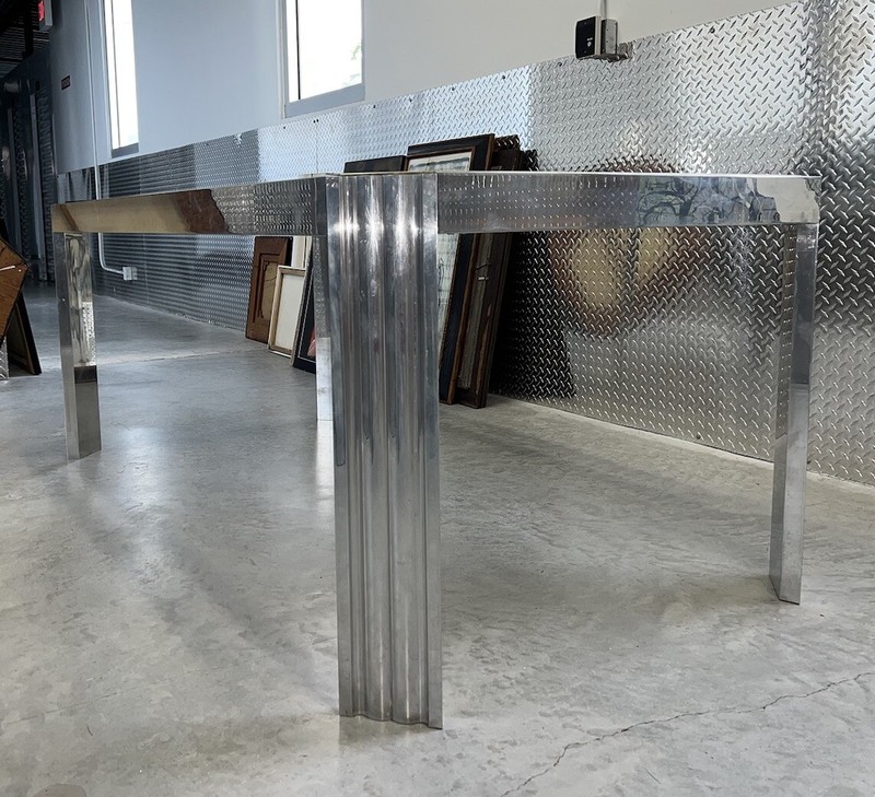 Italian Vintage Art Design Dining Table made of Aluminum, Brass, Tinted Glass gallery
