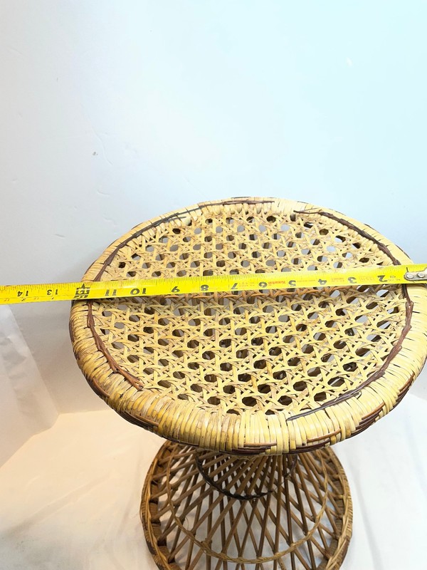 Vintage Wicker Rattan End Table Plant Stand Round Hour Glass 17" x 12.25" gallery
