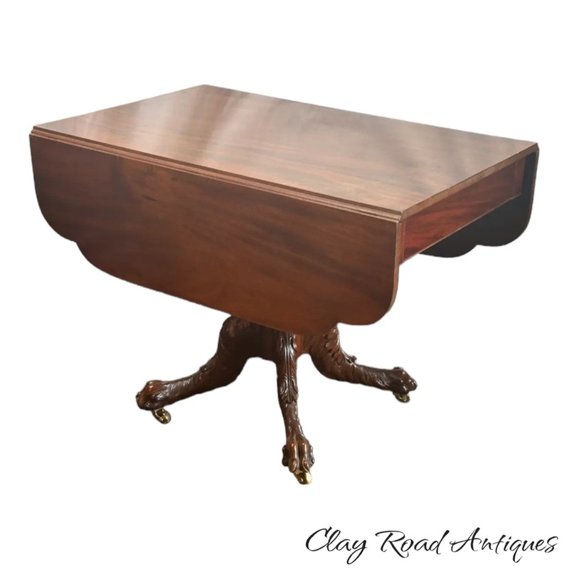 Antique empire DINING carved table Philadelphia hairy paw feet 1820 classical