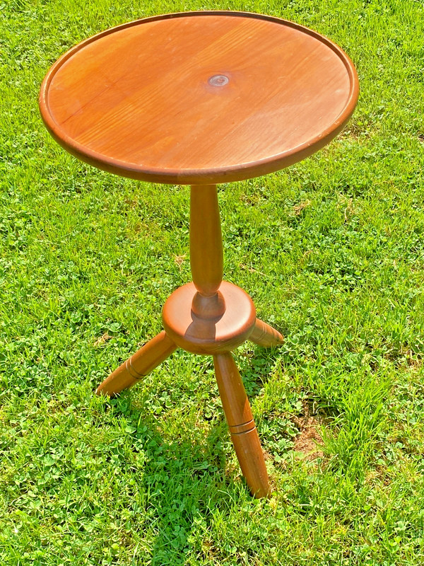 Vtg MCM 3 Leg Round Table Plant Stand William Fetner NC Knotty Pine Log Cabin gallery