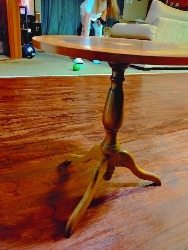 Italian Inlaid Marquetry Tripod Table ~ 20 1/2" H X 17" D Round Wood Pedestal Ta gallery