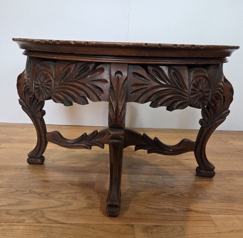Antique Hand Carved Cherub Coffee Table with Glass Top Serving Tray gallery