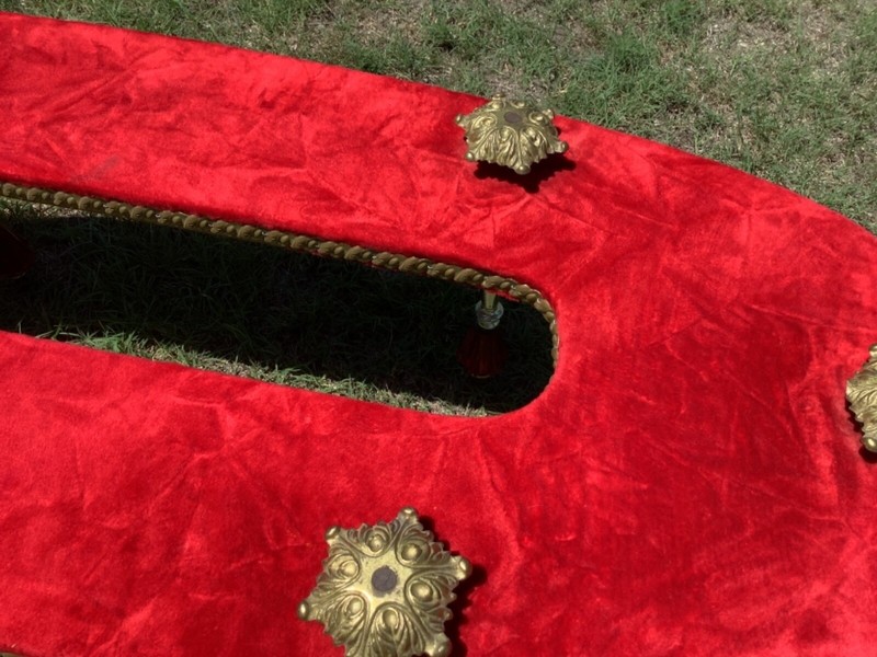 Vtg MID CENTURY Modern mcm Glass Coffee table red gold Hollywood Regency rare gallery