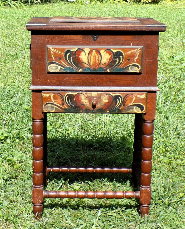Vintage Swedish Sewing Table Syskrin Scandinavian Folk Art Kurbits Nightstand gallery