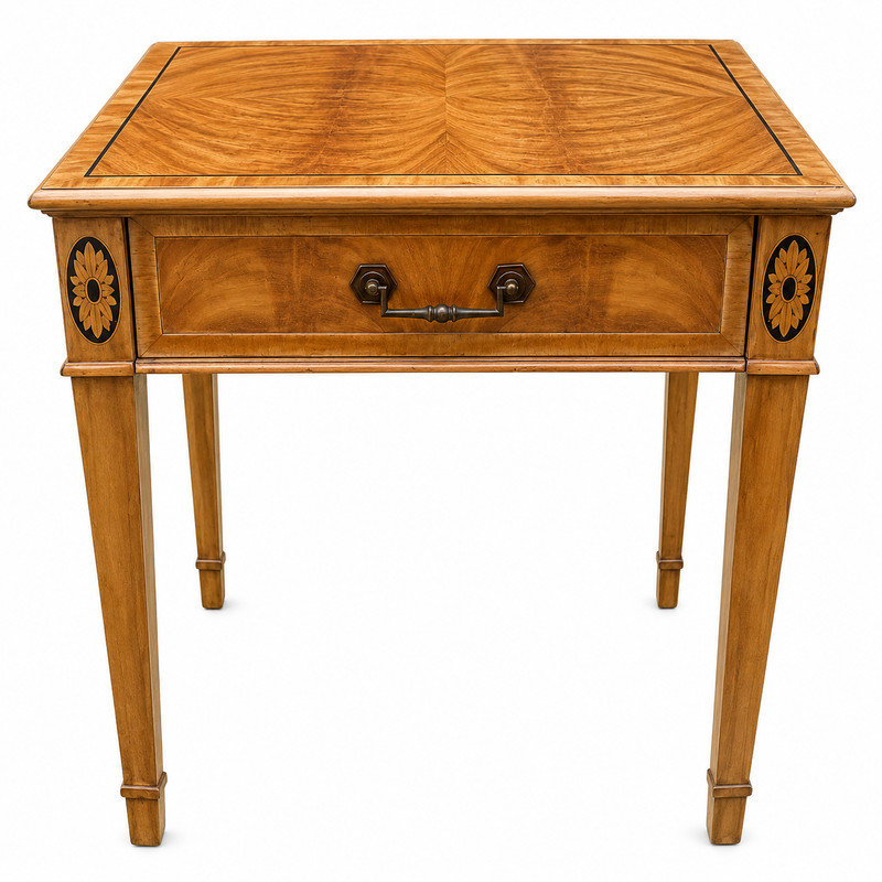 Vintage Hekman Inlaid Accent Side Table Refinished Satin Finish w Drawer