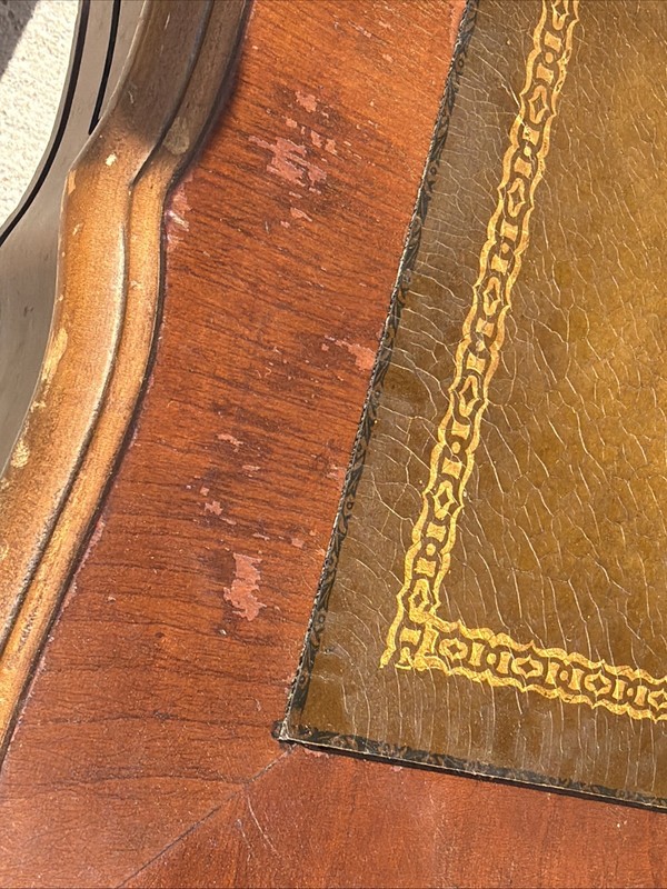 PAIR Step-Back Tooled Leather Top ANTIQUE Side End Tables gallery