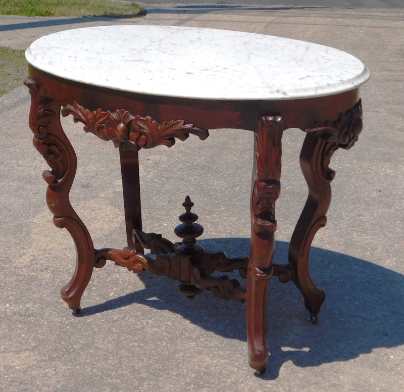 Oval Mahogany Marble Top Center Table Lamp Table circa 1850-60 gallery