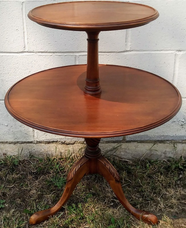 Vintage Antique Mahogany Wood 2 Tier Table