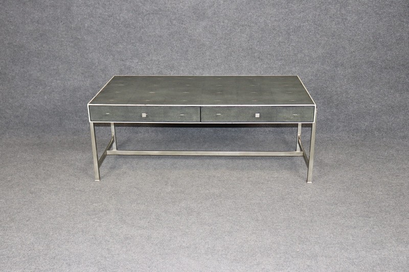 Maitland Smith Art Deco Style Metal Faux Shagreen Coffee Table gallery