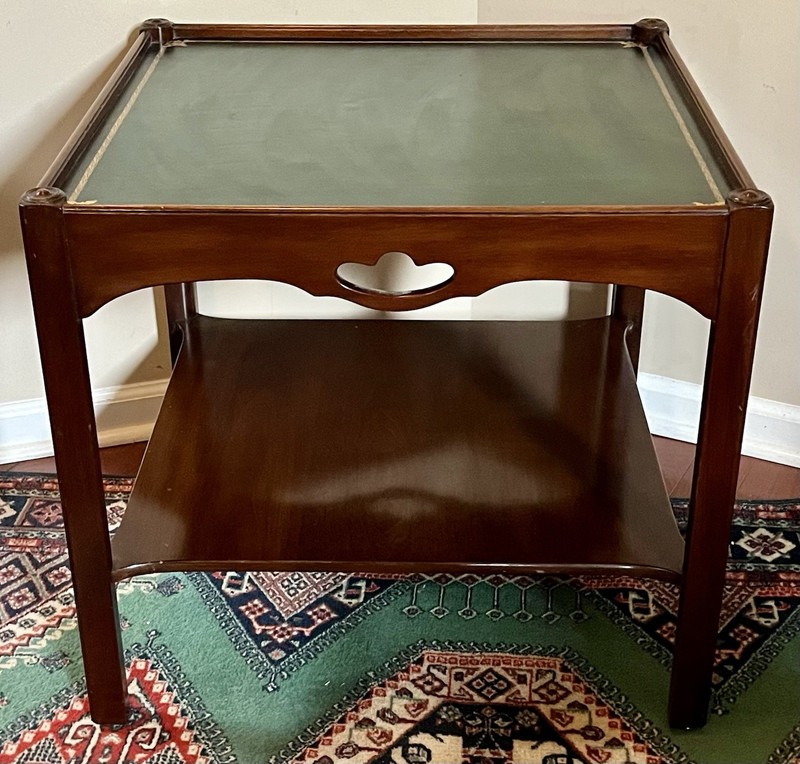 Kittinger Leather Top Mahogany Nightstand Bedside Coffee End Table Green MCM gallery