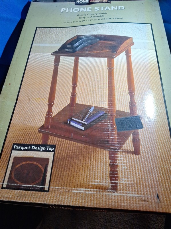 Vintage Cherry Finish Telephone Side End Table With Parquet Top 12x15x26 NIB W3
