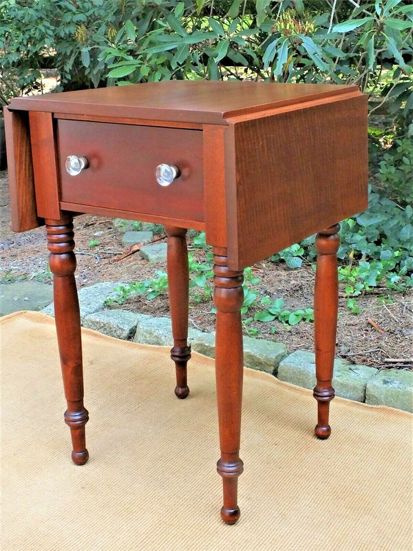 C1820 Sheraton Drop Leaf Table Tea Sewing Cherry Base w Tiger Maple Figured Top