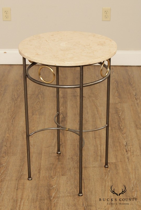 Forged Steel Base Round Marble Top Side Table gallery