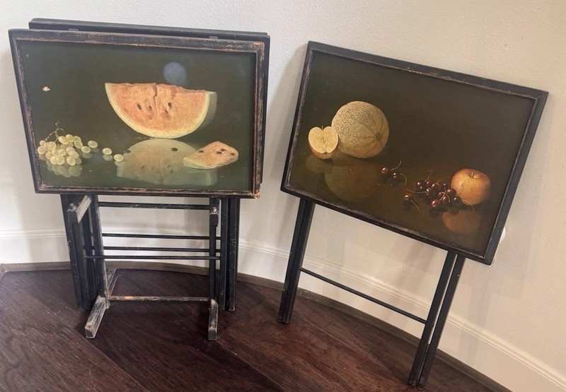 MCM Artex Snack TV Tray Set Of 5 Vintage Folding Table FINE Art Still Life