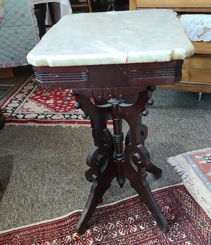 ANTIQUE VICTORIAN WALNUT PARLOR TABLE WITH MARBLE TOP 20"x15"x 27" PICK UP ONLY gallery