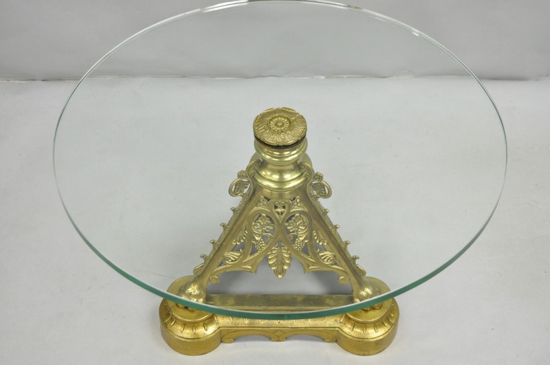 French Empire Renaissance Bronze Paw Foot Pedestal Base Round Glass Coffee Table gallery