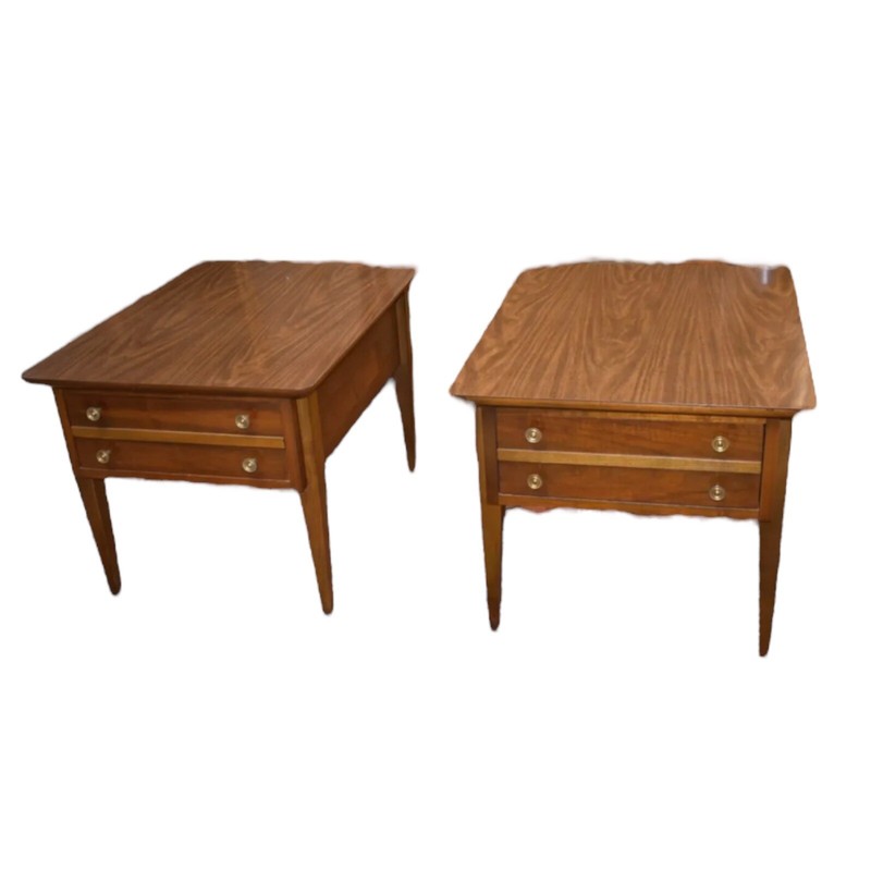 Mid Century Walnut End Side Tables, Nightstands A Pair, by Lane