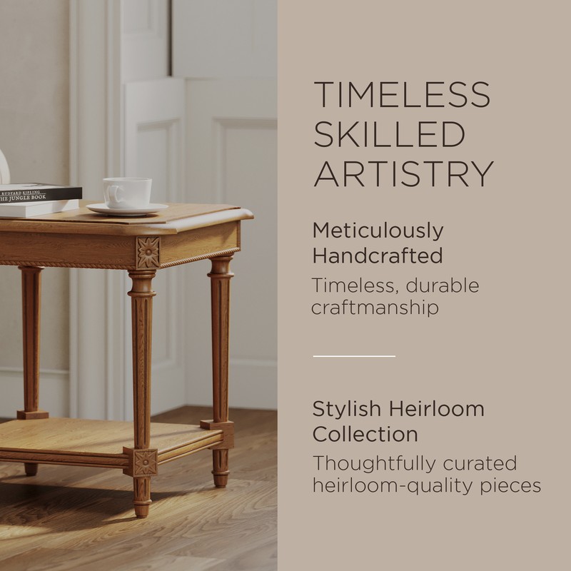 Maven Lane Pullman Traditional Square Wooden Side Table, Antiqued Natural Finish gallery