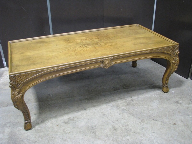 Baker Furniture “French Collection” Walnut Coffee Table; Hand Carved Details