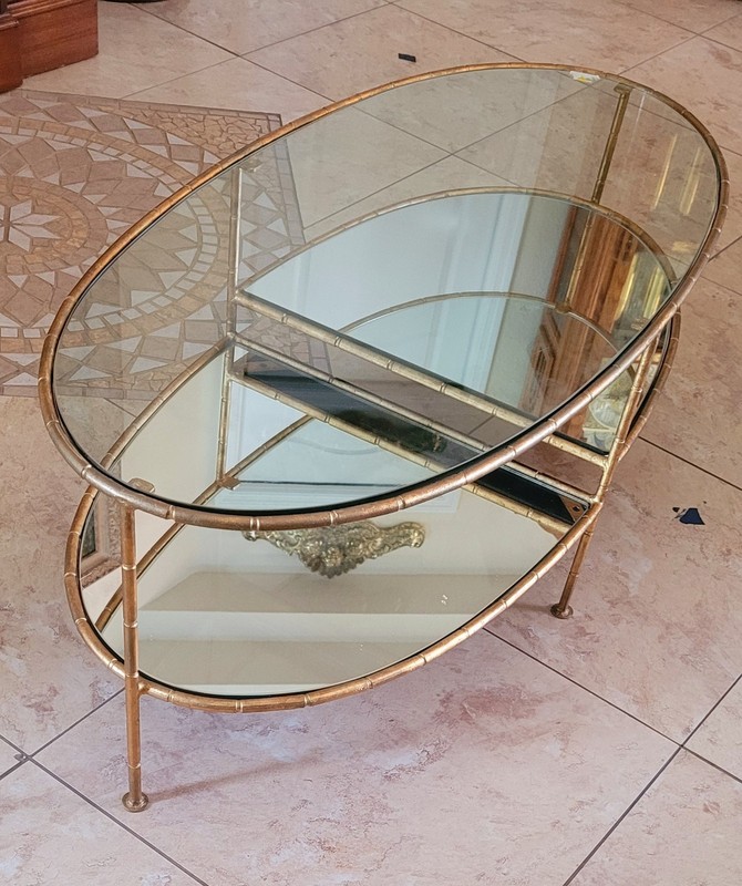 RARE OVAL HOLLYWOOD REGENCY.... BRONZE SOFA TABLE..............MINT gallery