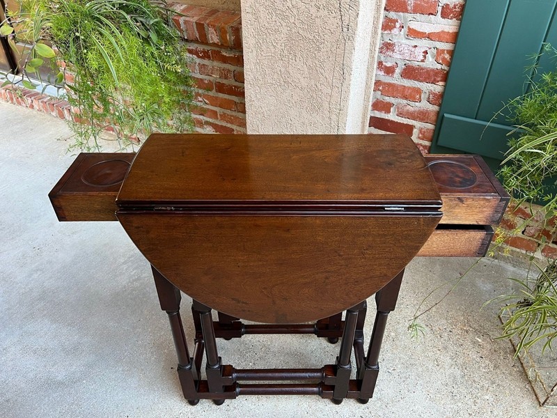 Petite Antique English Drop Leaf Side Sofa Table Mahogany Georgian Gateleg c1800 gallery